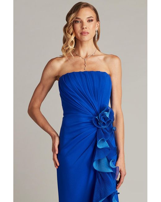 Tadashi Shoji Blue Leith Cascading Ruffle Gown-Mystc