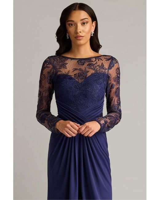 Tadashi Shoji Blue Ravina Embroidered Illusion Gown-Notte