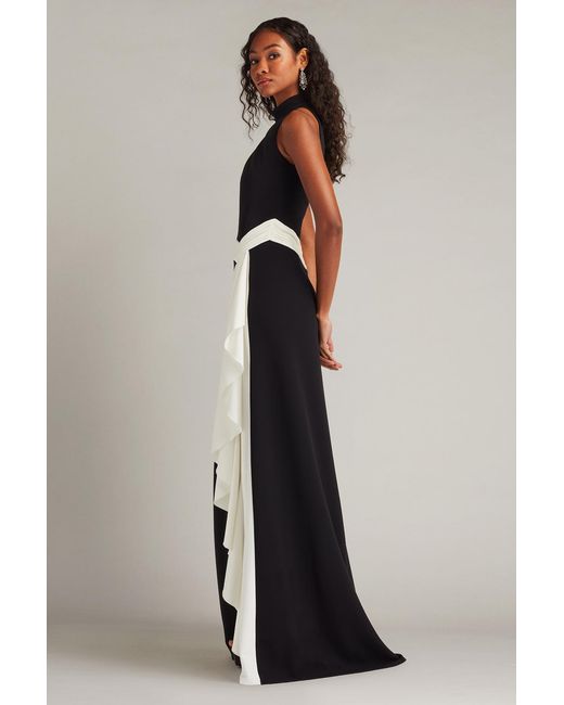 Tadashi Shoji Black Pexa Waterfall Sash Gown -Bk/Iv
