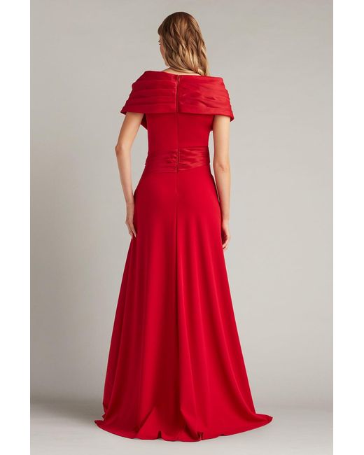 Tadashi Shoji Red Milica Draped Portrait Collar Gown-Chery