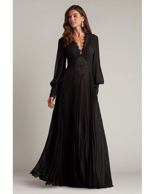 tadashi black dress 1990s Tadashi Long Black Evening Dress w Sheer Mesh Panels