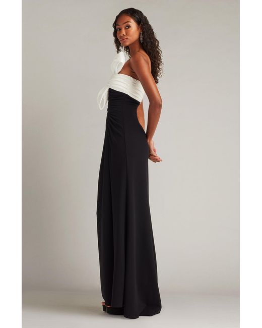 Tadashi Shoji Black Kaliko Twist Bow Gown-Bk/Wh