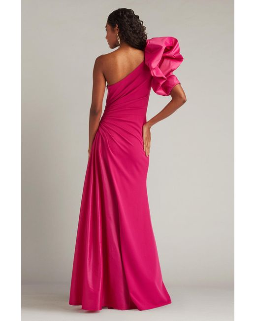Tadashi Shoji Pink Romay Pouf Sleeve Contrast Gown-Hbscs