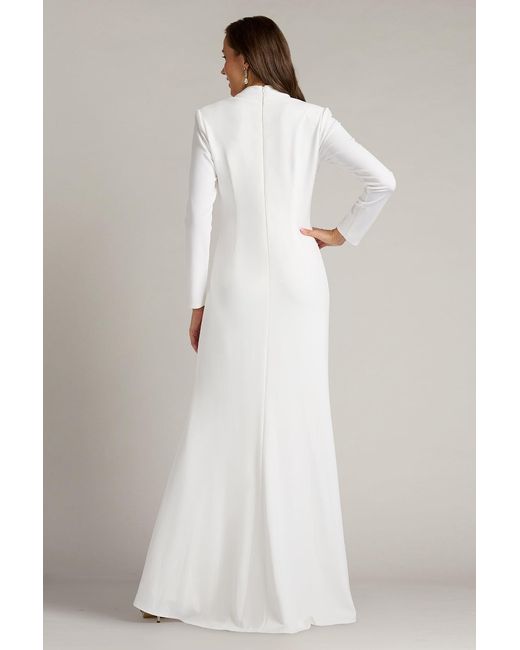 Tadashi Shoji White Markum Long-Sleeve Flounce Gown-Ivory