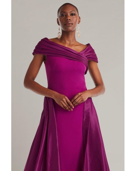 Tadashi Shoji Purple Blanka Draped Contrast Taffeta Ball Gown-Magen