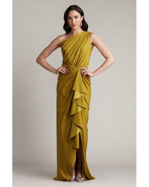 Tadashi Shoji Lena Waterfall Drape Gown-Fern in Metallic | Lyst Tadashi Shoji Lena Waterfall Drape Gown-Fern in Metallic | Lyst