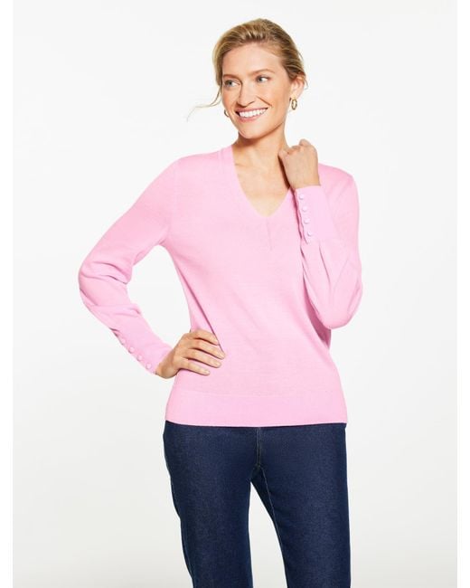 Talbots Pink Merino Wool V-neck Pullover Sweater