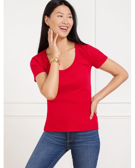 Talbots Red Ribbed Scoop Neck T-shirt