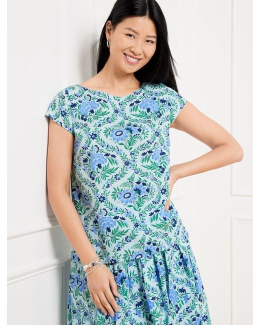 Talbots Blue Poplin Bateau Neck Top