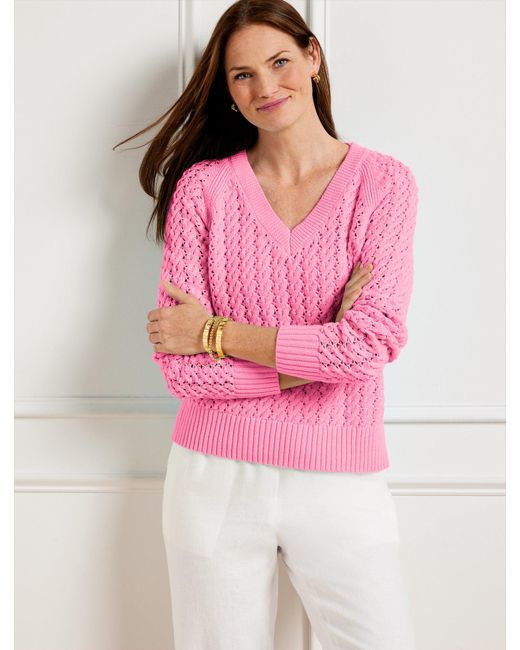 Talbots Pink Open Stitch V-neck Sweater
