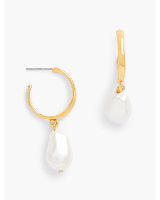 Talbots White Classic Pearl Hoop Earrings