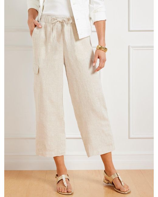 Talbots Natural Washed Linen Easy Crop Straight Leg Pants