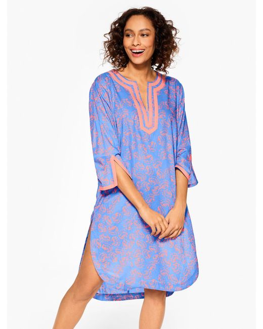 Talbots Blue Tossed Shell Sweaters Voile Caftan Cover-up
