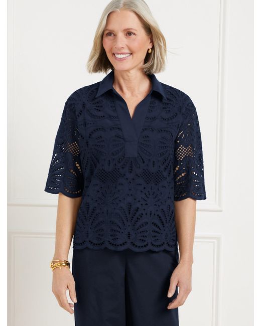 Talbots Blue Johnny Collar Short Popover Shirt