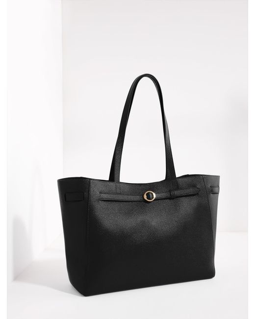 Talbots Black Mallory Pebble Leather Belted Tote
