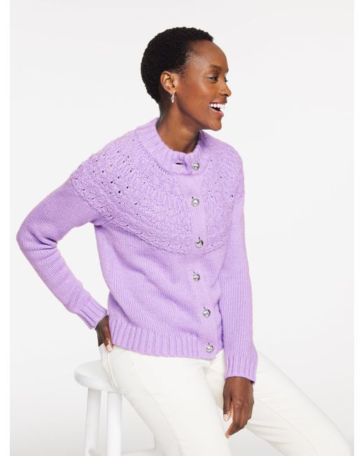 Talbots Purple Pointelle Mockneck Cardigan Sweater