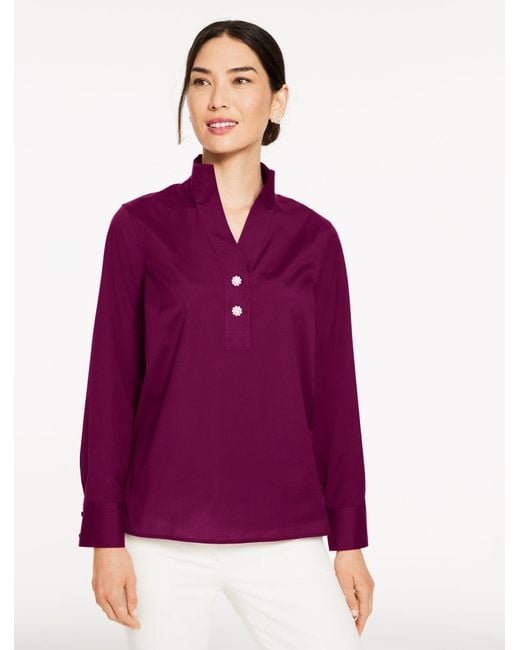 Talbots Purple Rhinestone Non-iron Popover Shirt