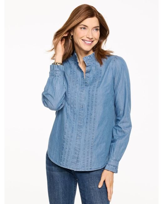 Talbots Blue Pintuck Chambray Top