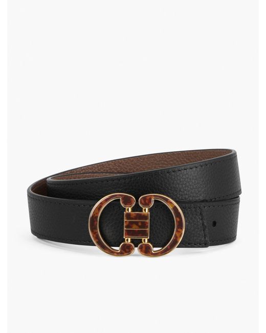 Talbots Black Tortoiseshell Buckle Reversible Leather Belt