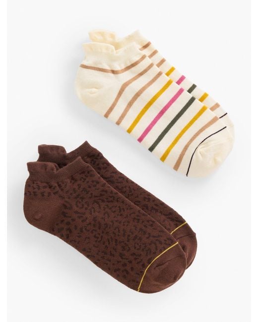 Talbots Brown T By Tonal Cheetah 2-pack Ankle Socks