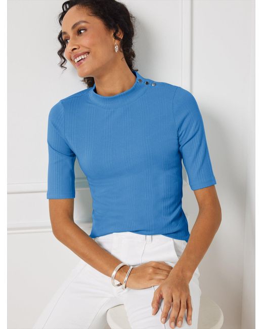 Talbots Ribbed Mockneck T shirt in Blue Lyst