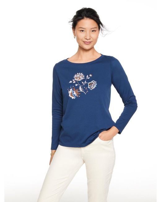 Talbots Women's Blue Long Sleeve Crewneck T-shirt