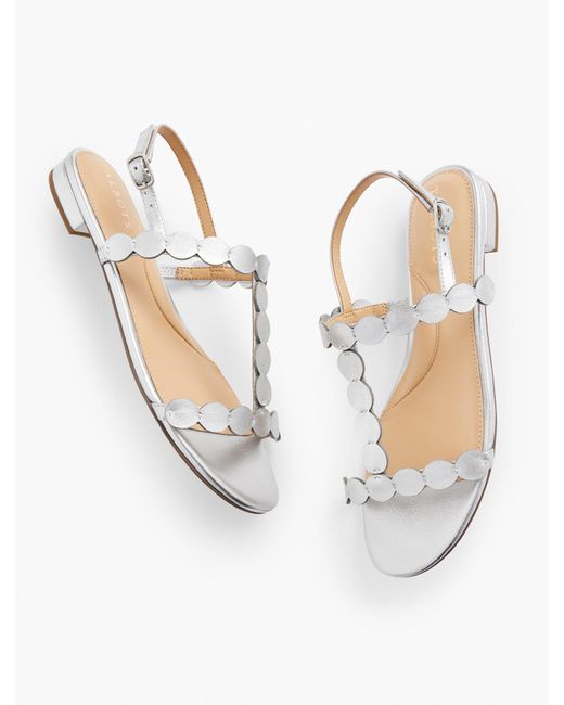 Talbots White Keri Dot Metallic Leather Flat Sandals
