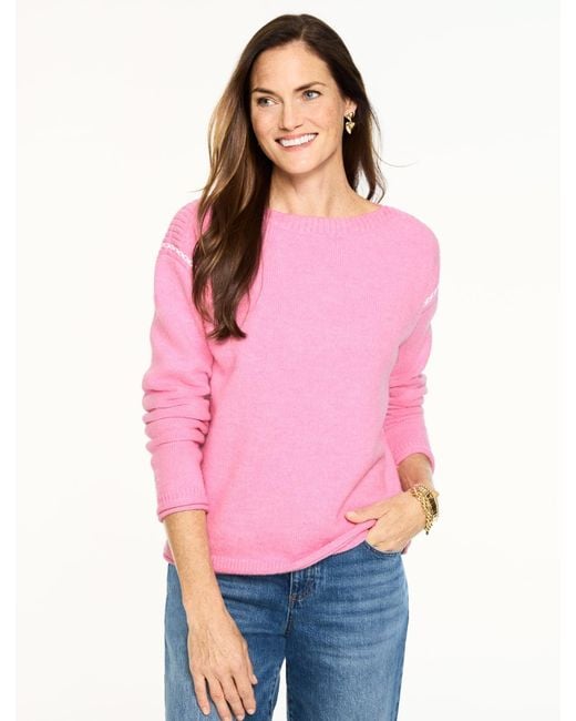 Talbots Pink Whipstitch Bateau Neck Pullover Sweater