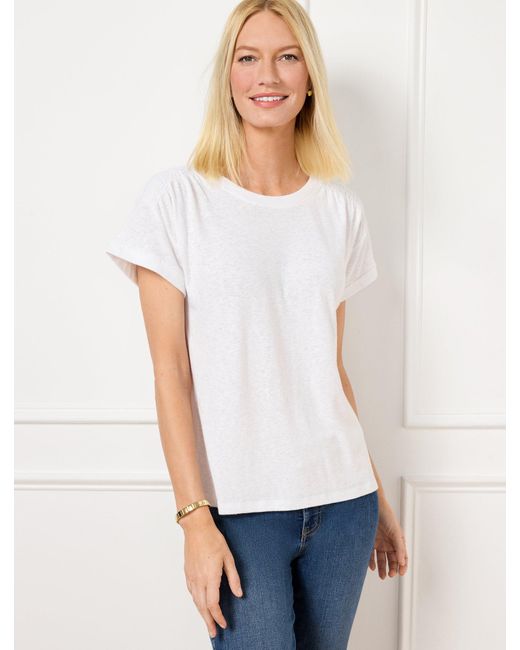 Talbots White Smocked Shoulder Crewneck T-shirt