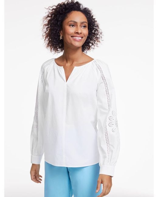 Talbots White Crochet Trim Poplin Top