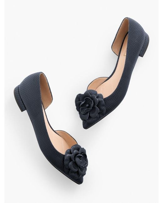 Talbots Blue Scarlet Flower Embossed Flats
