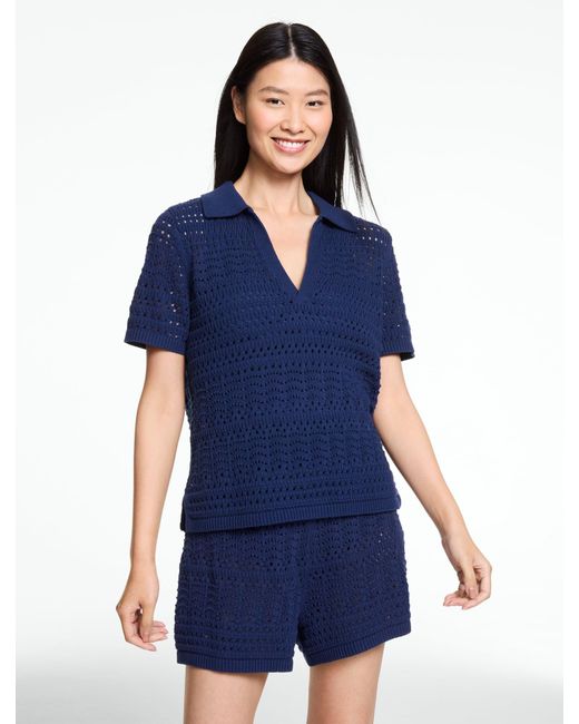 Aqua Club Blue Open-knit Popover Shirt Shirt Cover-up