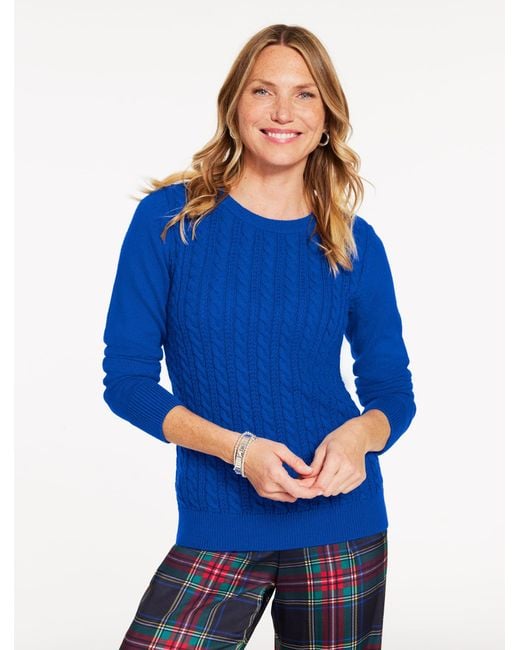 Talbots Blue Cable Knit Crewneck Sweater