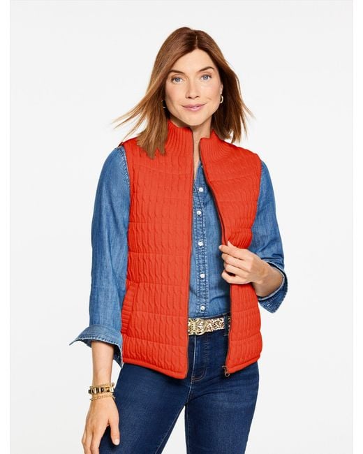 Talbots Red Cable Knit Quilted Vest