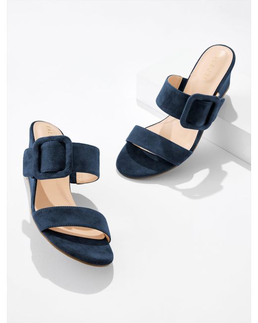 Talbots Blue Royce Buckle Wedge Sandals