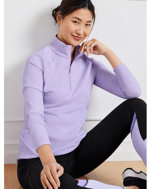 Talbots Purple Soft Stretch Ribbed Half-zip Pullover Sweater
