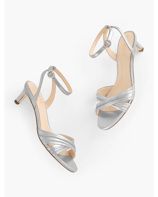 Talbots White Tallia Pleated Metallic Nappa Ankle Strap Heel Sandals