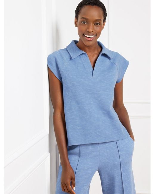 Talbots Blue Airknit Stretch Johnny Collar Pullover Sweater