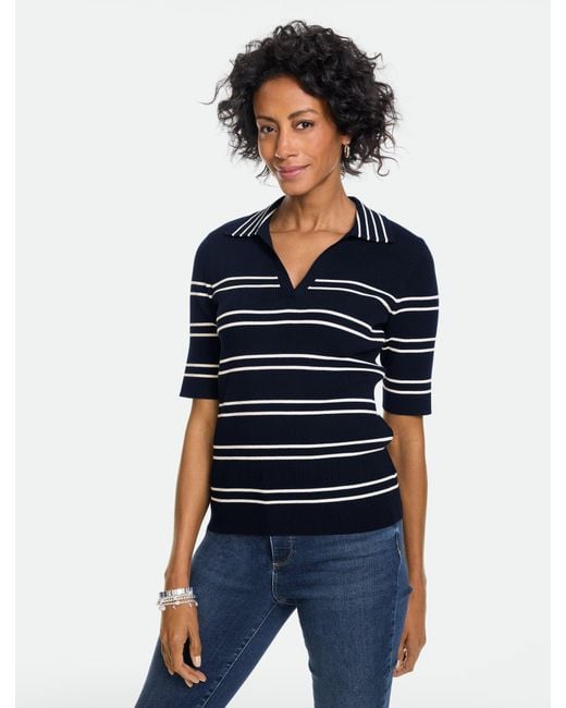 Talbots Blue Ribbed Elbow Sleeve Polo