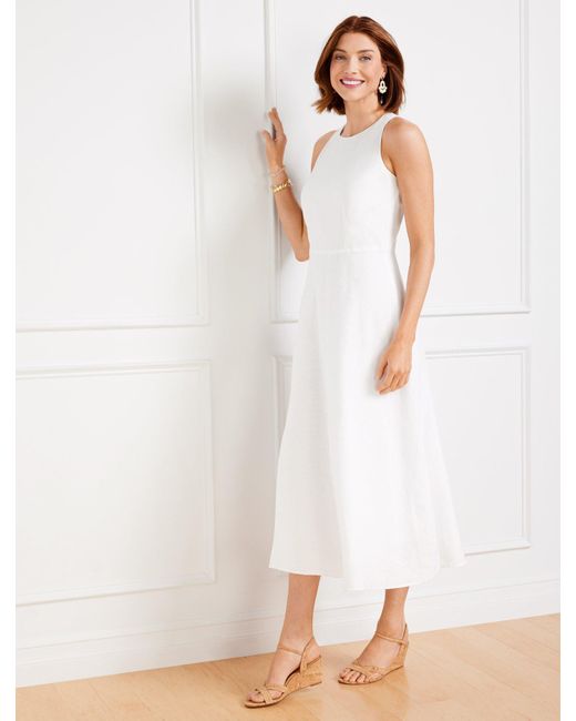 Talbots White Linen Halter Fit & Flare Dress