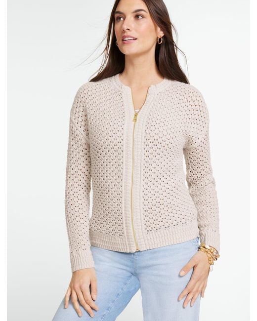 Talbots White Open Stitch Full-zip Cardigan Sweater