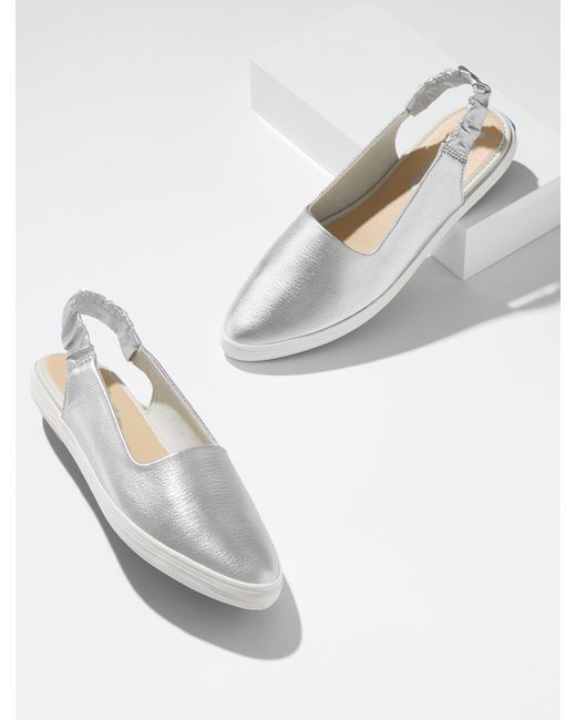Keds White ® Metallic Leather Point Slingback Sneakers