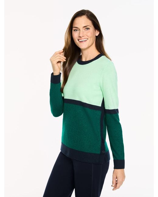 Talbots Green Button Hem Crewneck Sweater