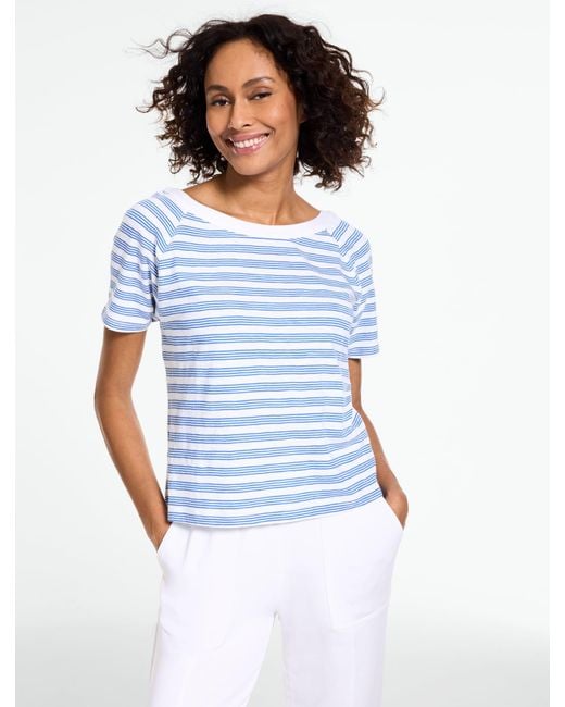 Talbots Blue Button Back Crewneck Slub T-shirt