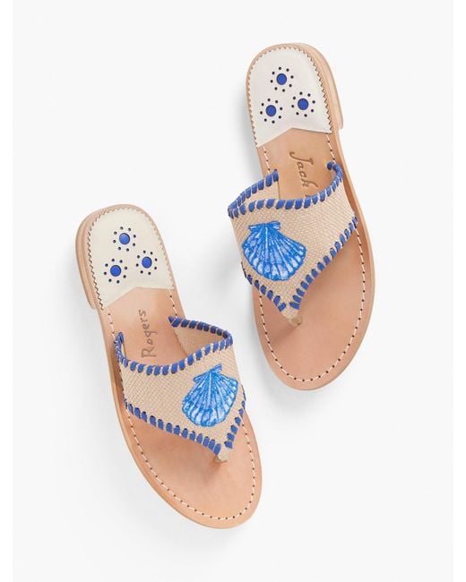 Jack Rogers Blue For Talbots Shell Embroidered Sandals