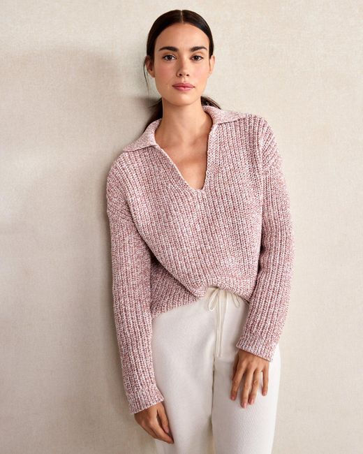 Talbots Pink Marled Knit Polo Sweater