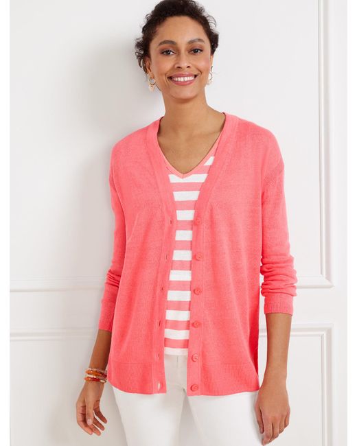 Talbots Pink Linen Girlfriend Cardigan Sweater