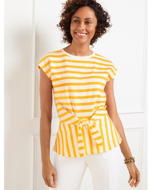 Talbots Yellow Tie Front Crewneck T-shirt