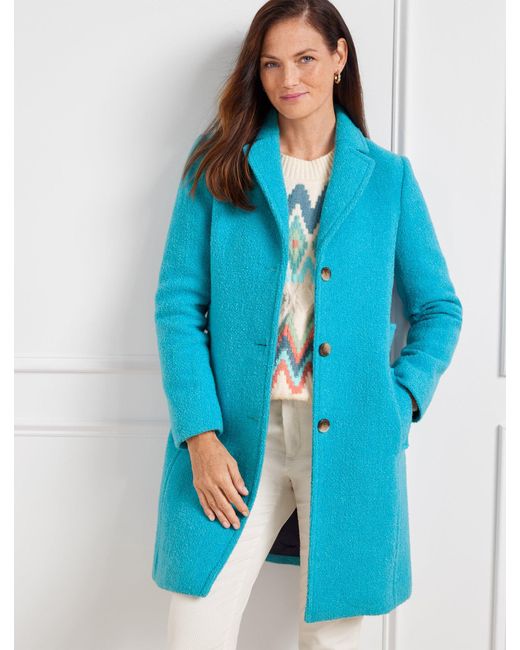 Talbots Wool Bouclé Long Coat in Blue | Lyst