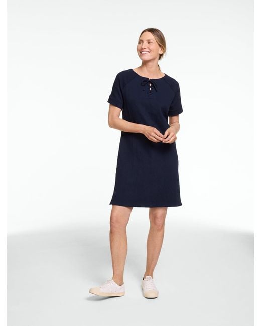 Talbots Blue Crinkle Gauze Short Sleeve Lace-up Dress